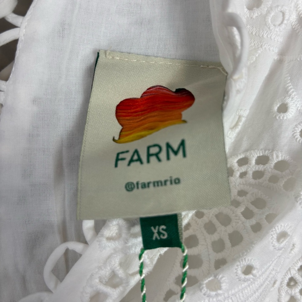 NEW FARM Rio White Eyelet Tiered Puff Sleeve Midi Dress‎ Size XS - Picture 14 of 17
